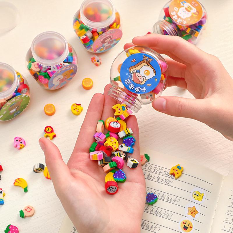 Cartoon Mini Erasers - 50 Assorted Pieces for Kindergarten and Primary School Supplies