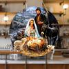 1pc 2d Flat Wood Round Wooden Nativity Wreath Sign Decorative Round Signs - 20cm Wall, Home, Room, Window, Porch, Restaurant, Bar, Cafe Decor, Holiday