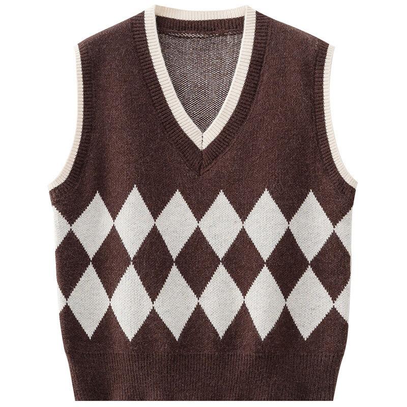 Autumn Rhombus Knitted Vest Women's Short Stacked Sleeveless Top Women's Knitted Sweater
