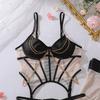 Damen Sexy Dessous-Set, Mit Metallkette Verziert, Durchsichtiges Netz Slim Fit Outfit Mit Strümpfen