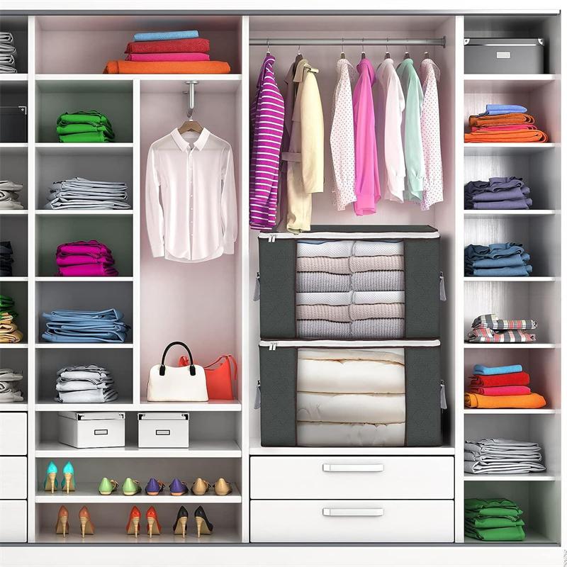 Clothes storage bag, blanket storage bag, foldable non-woven closet organizer, gray