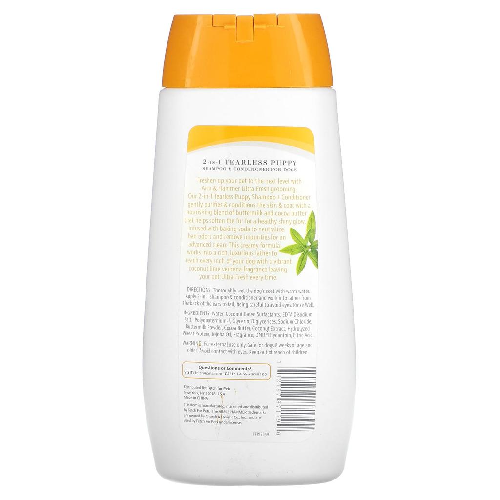 Arm & Hammer Ultra Fresh, 2 In 1 Anti-Tear Shampoo & Conditioner for Dogs, Coconut & Lime Verbena, 473 Ml (16 Fl Oz)