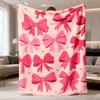 Black Background Bow Print Throw Blanket Soft Aesthetic Coquette Style Blanket Lightweight Warm Bed Couch Blanket For Bedroom