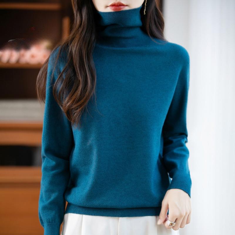 

Новый осенне-зимний женский вязаный базовый слой с воротником-стойкой, свободный свитер с высоким воротником, вязаный свитер XXL синий
