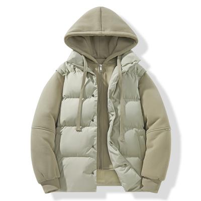 New Winter Fake Two-piece Men's Cotton Coat Hooded Thickened Warm American Retro Casual Cotton Jacket Winter Jacket
