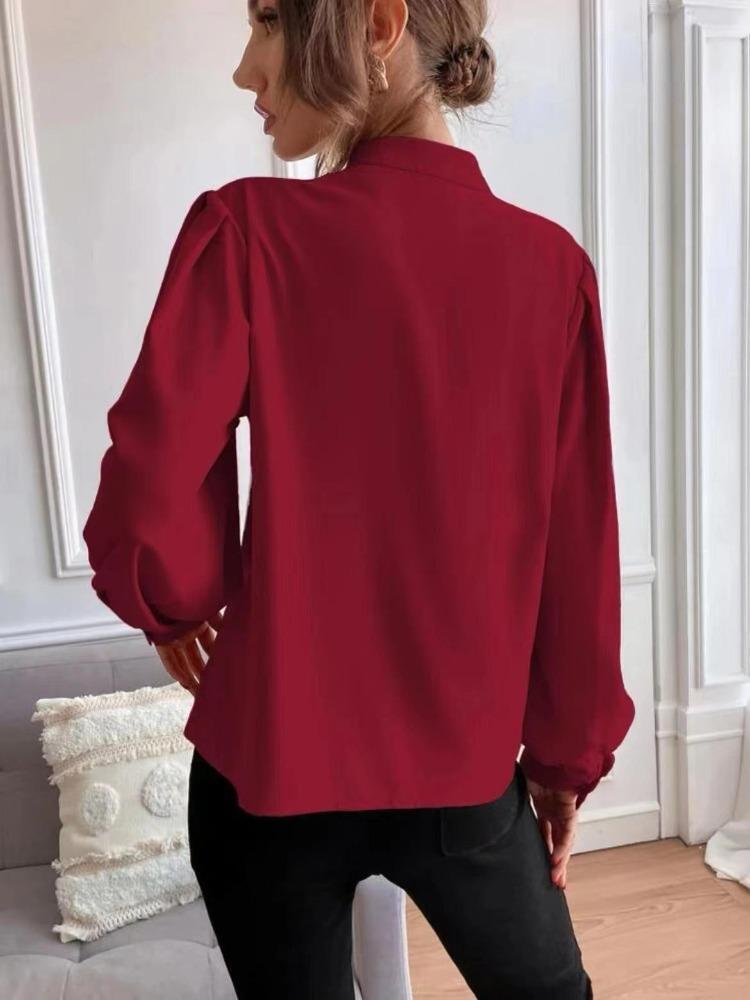 Button Up Elegant Women's Long Sleeve Solid Color Loose Fit Lapel Shirt