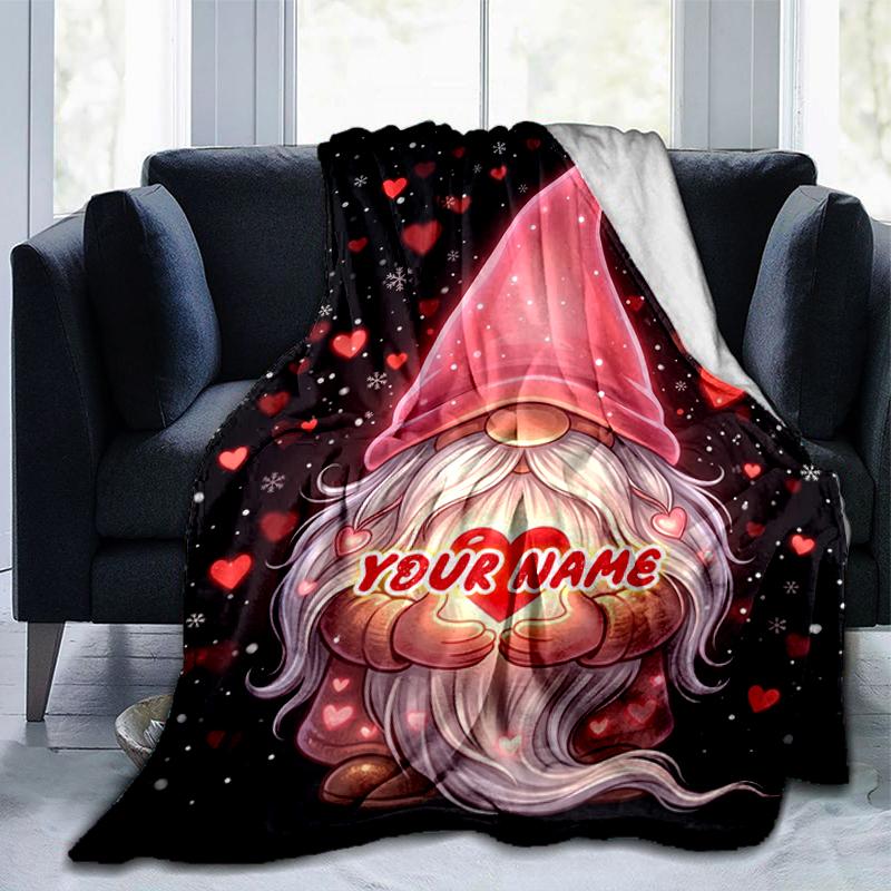 1PC Custom Name Love Gnome Art blanket versatile,all-season throw suitable for the living room,bedroom,camping,travel,and gift