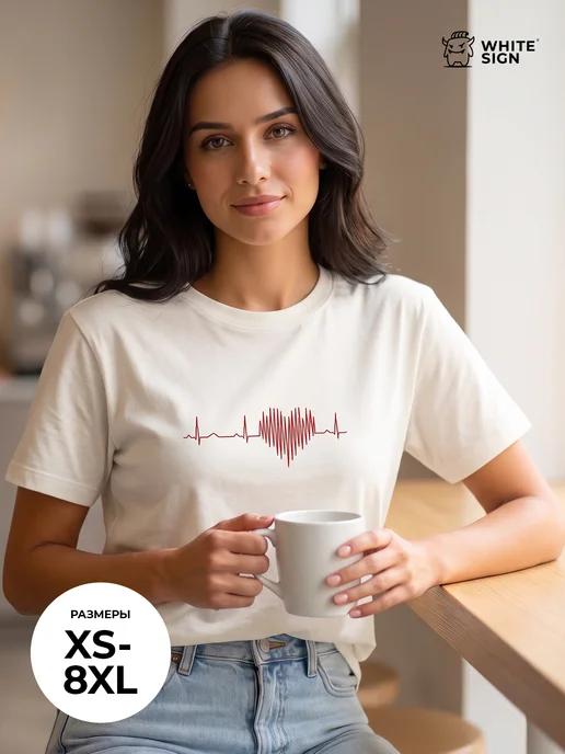 Trendy oversized cotton T-shirt with Heartbeat print XL