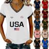 Damen Lässiger V-Ausschnitt Kurzarm Pullover Bedrucktes T-Shirt Top