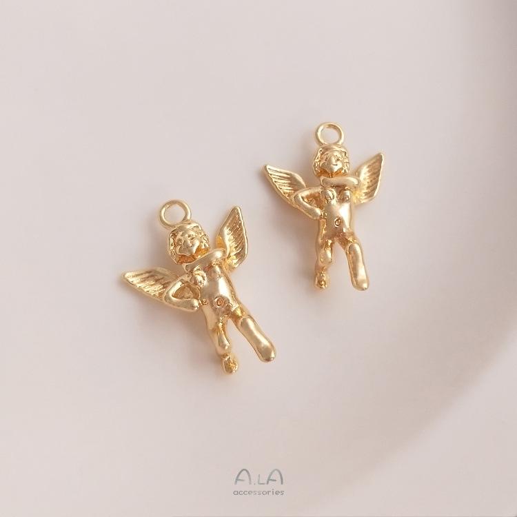 

14K Gold-Filled Cast Copper Plated Angel Pendant Charm for DIY Necklace Jewelry.
