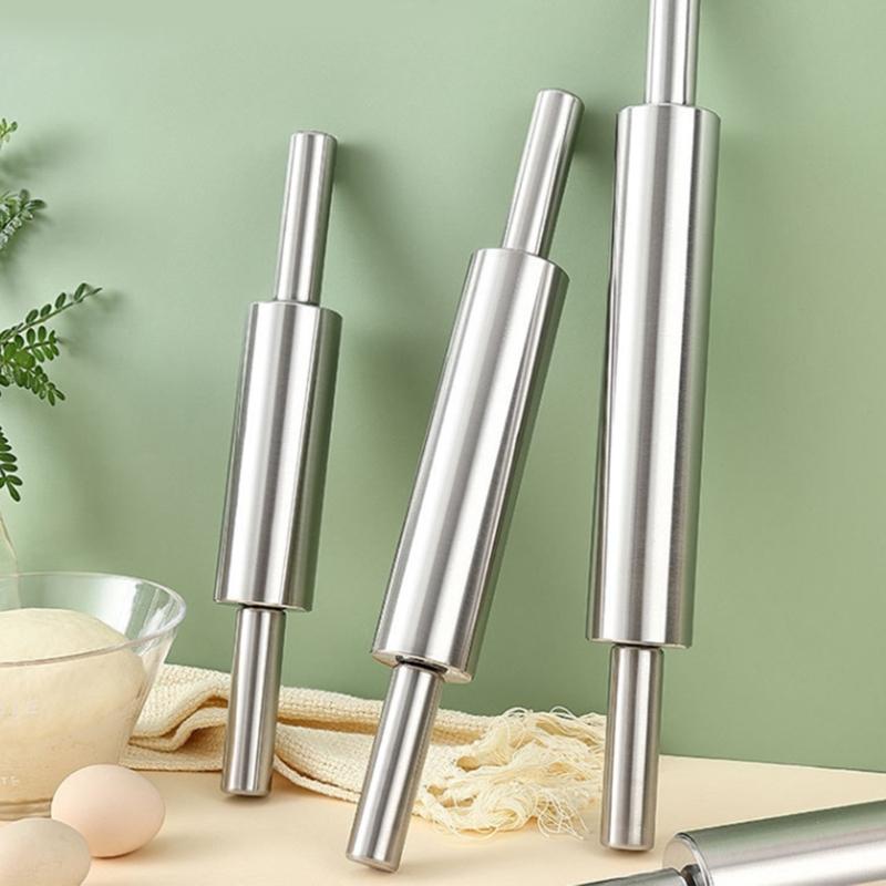 Stainless Steel Baking Roller Nonstick Ergonomic Handle Rolling Pin Practical Kitchen Tool For Bread And Dumplings