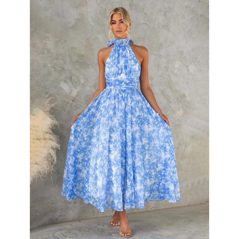 Vestido de Verano 2026 sin Mangas Estampado con Espalda Descubierta y Tirantes - Estilo Vacacional Europeo y Americano para Mujer