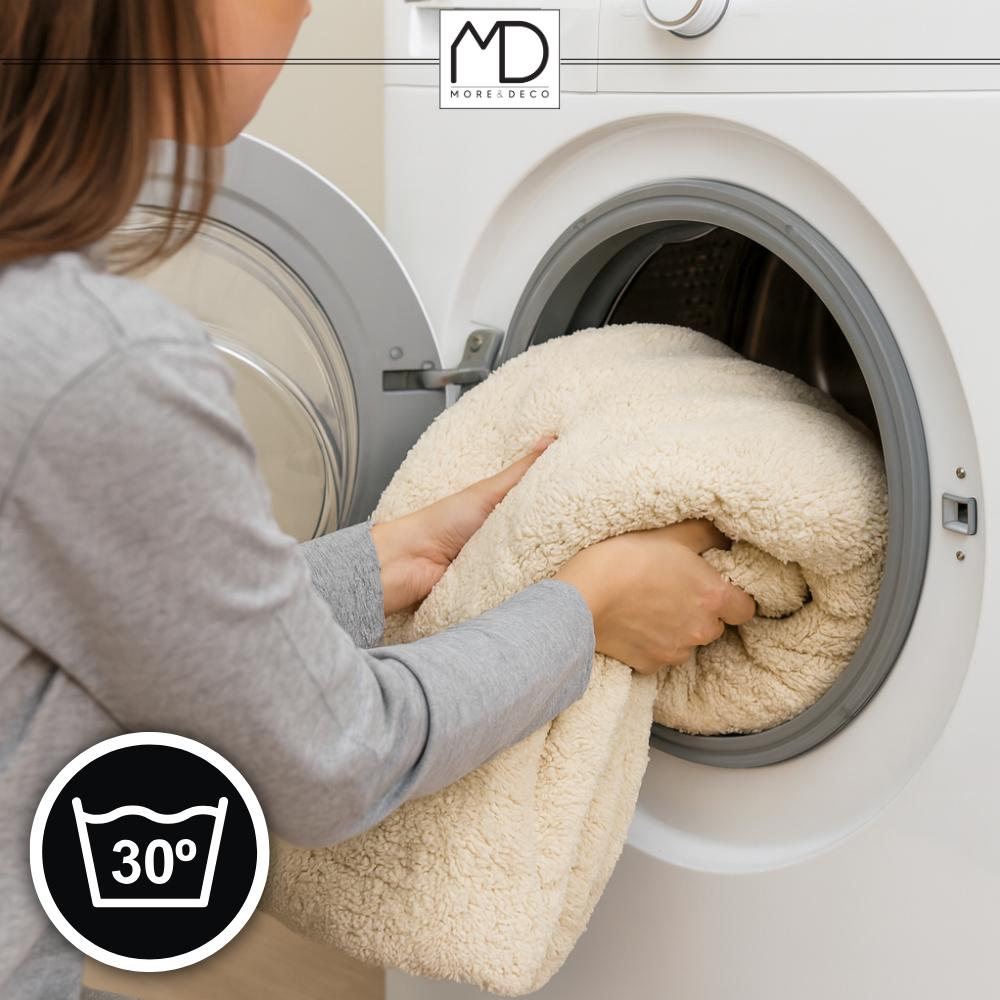 Koc dwustronny 200x220 cm pled 2w1 pluszowy 420g/m² narzuta na łóżko beżowy MORE&DECO