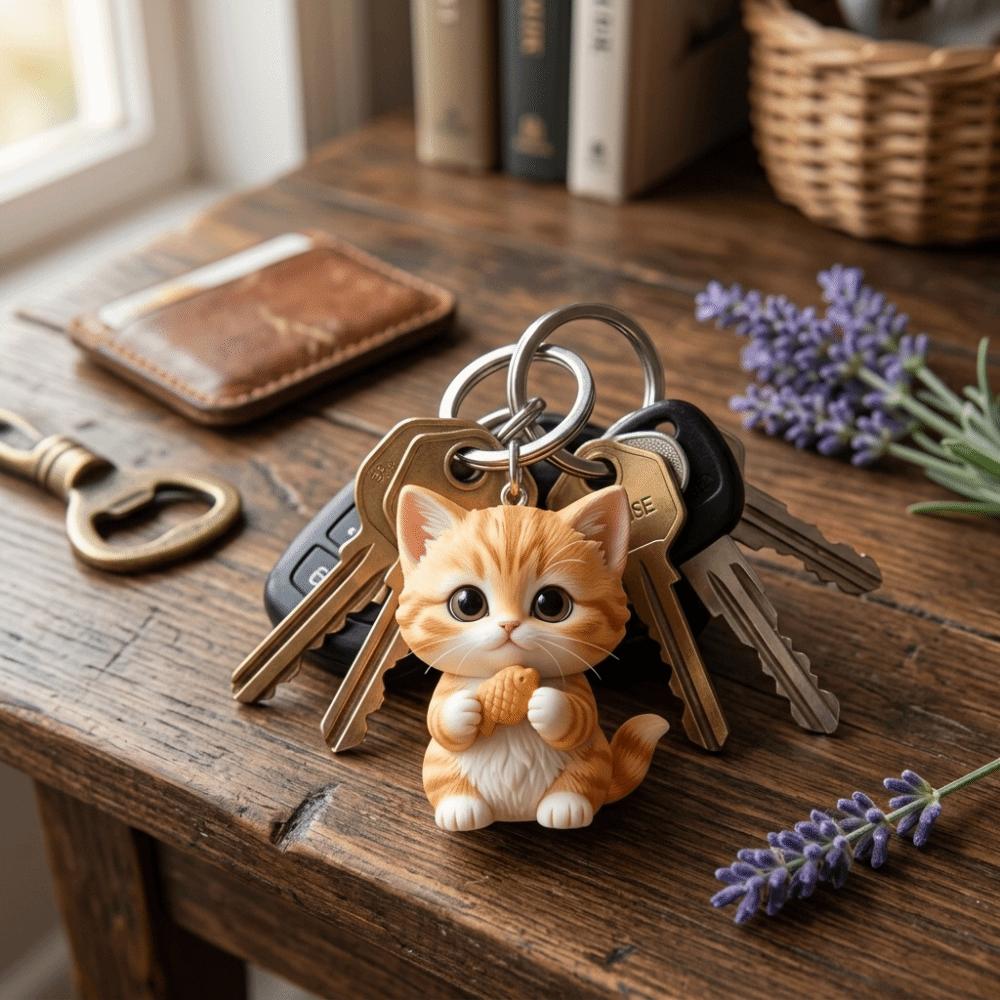 Acrylic Cat Keychain Cute Cartoon Kitten Hanging Ornaments Fashion Cat Pendant Daily Carry