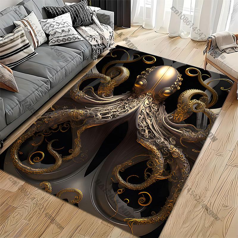 Elegant artistic golden octopus carpet Yoga living room room decor children's crawling mat doormat area rug games mat