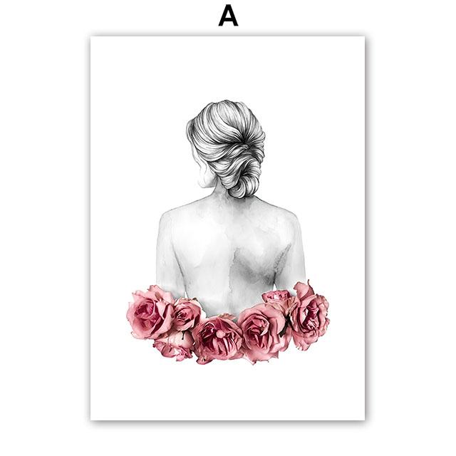 Abstrakt Flickkropp Ros Sakura Blomma Väggkonst Canvasmålning Nordiska Landskapsaffischer Och Tryck Bilder För Vardagsrumsinredning