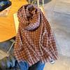 Gentle tie imitation cashmere knitted scarf women's autumn and winter color plaid fringed scarf large shawl