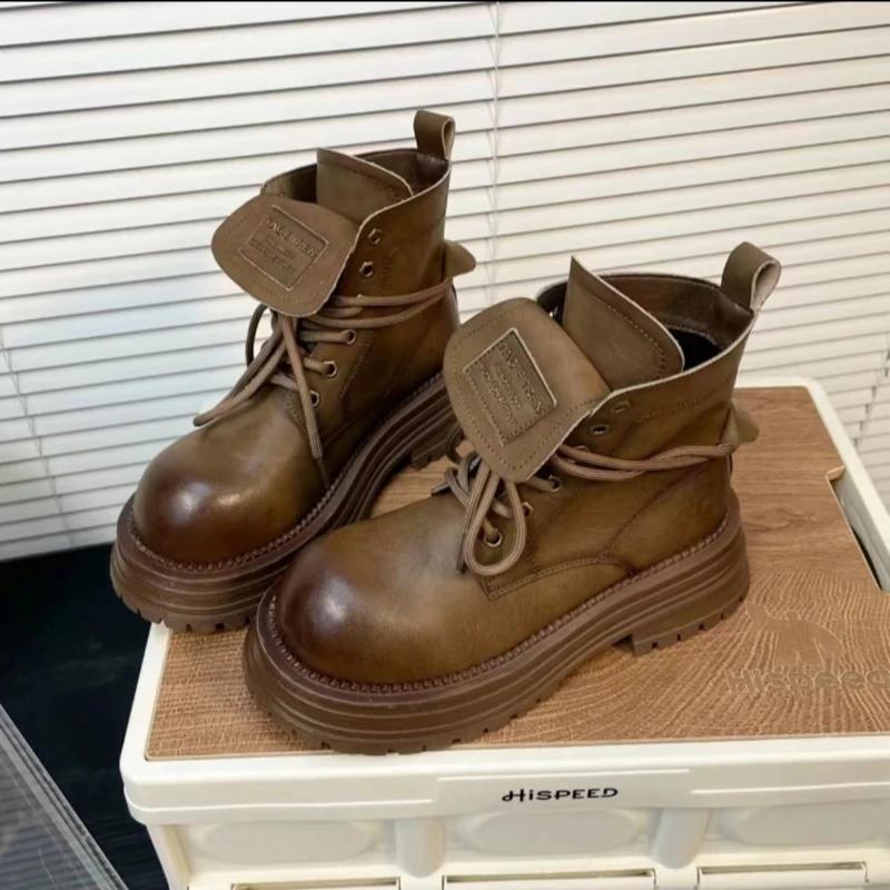 Fashion 2024 Winter Fashionable and Comfortable Women's Thick-soled Ankle-warming Lace-up Short Boots