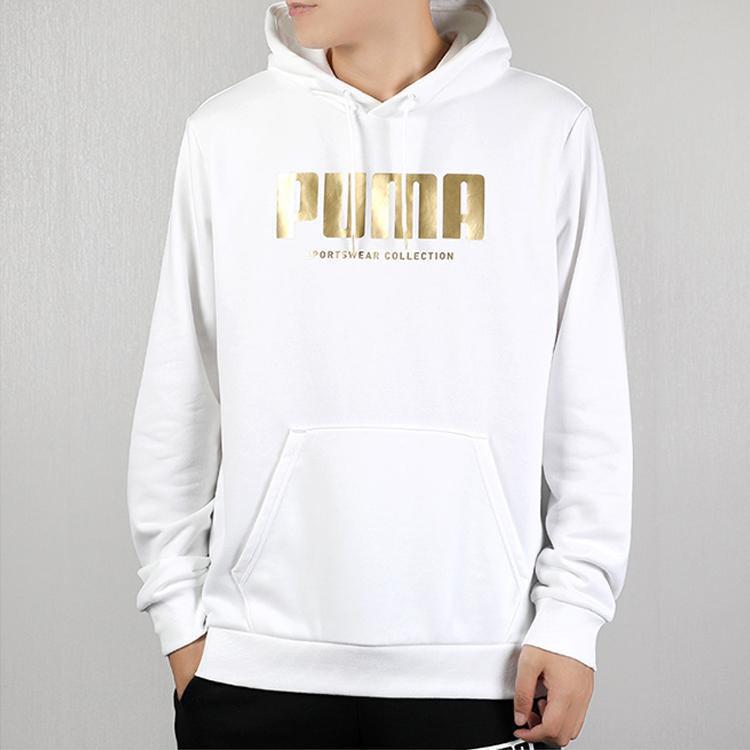Puma Logo Print Casual Sports Hoodie Pullover Men Hoodies White 581765-02