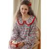 Autumn and winter new women's cotton polished loungewear sweet and cute lapel fungus edge soft and comfortable long-sleeved nightdress