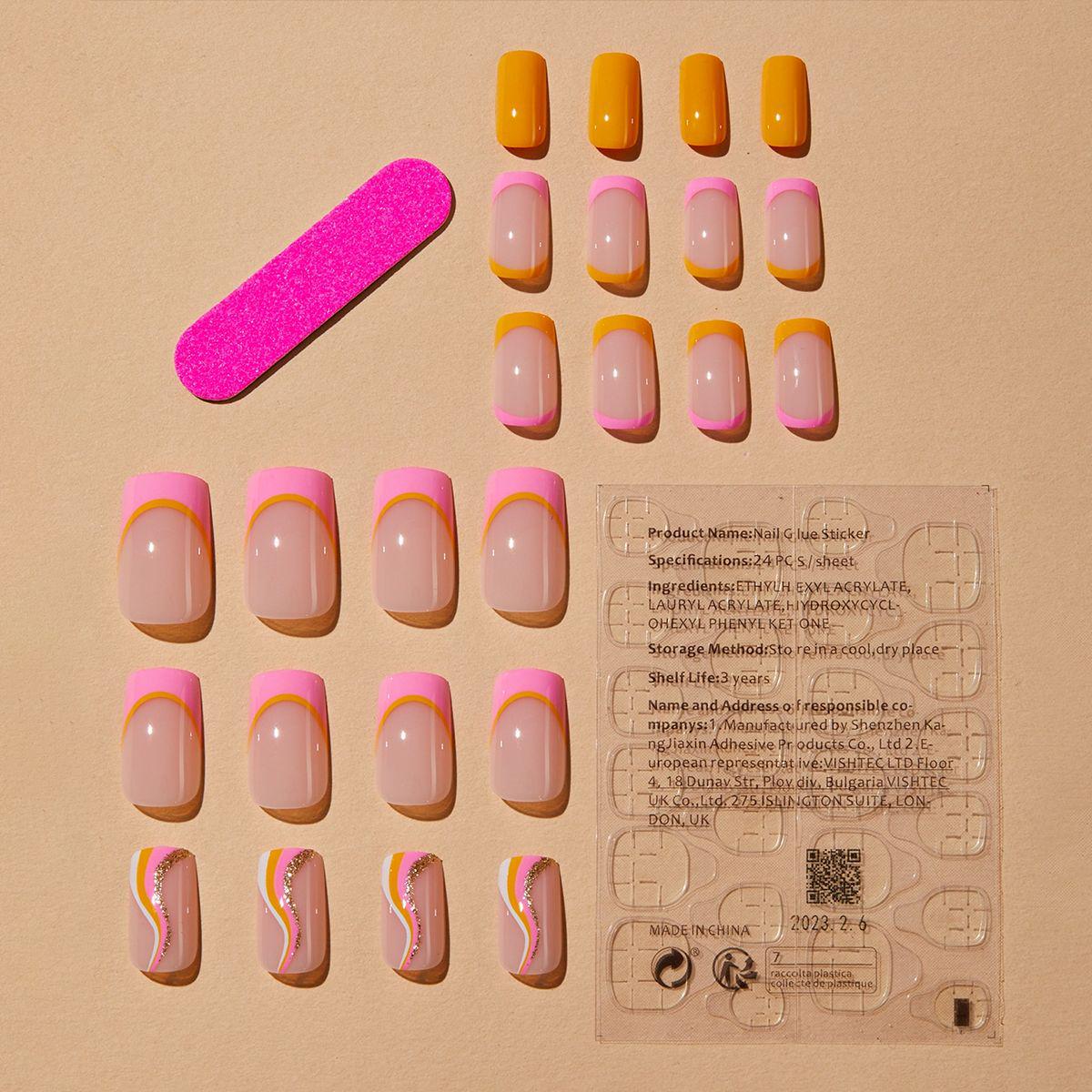 

Trendy Wearable Striped False Nails - Cute Detachable Manicure Tips