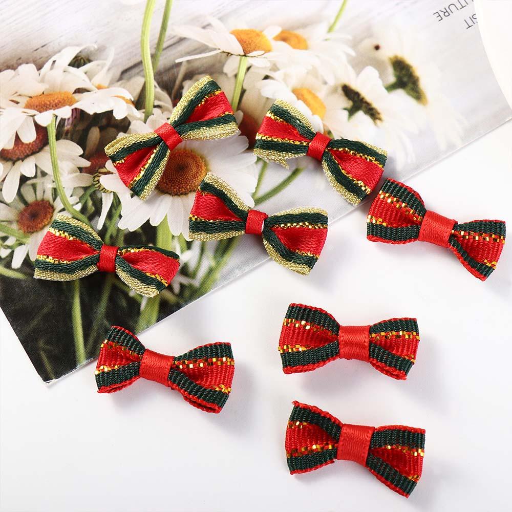 20/25Pcs Xmas Bowknot Christmas Bow Knot DIY Fabric Christmas Tree Ornaments Green Crafts Xmas Hanging Decorations Gift Decor