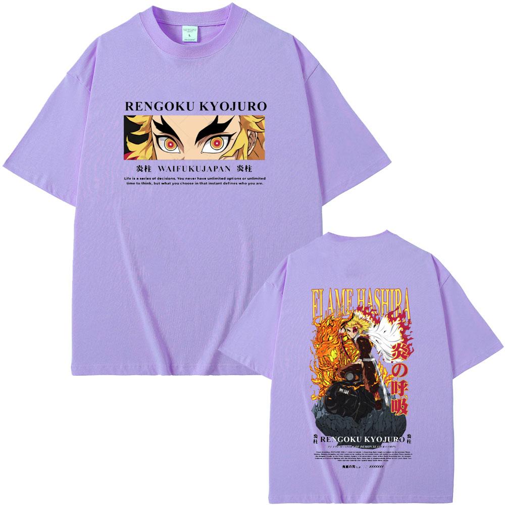 Anime Demon Slayer T-shirt Rengoku Kyoujurou Eyes Graphic T Shirts Unisex Unisex Fashion Casual Tshirt Male Soft Cotton Short Sleeve