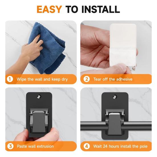 4Pcs Universal Curtain Rod Holders Strong Load-bearing Simple Installation Curtain Rod Hooks Self Adhesive Curtain Rod Brackets