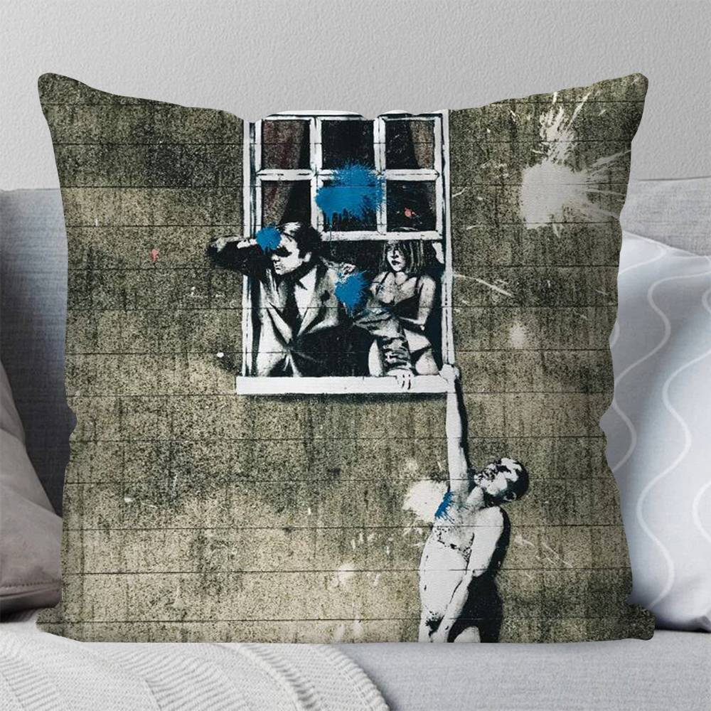 Federa Cuscino Banksy Graffiti Cuscino Quadrato Camera da Letto Divano Cuscino Comfort per il Tempo Libero Auto Soggiorno Decorazione per la Casa