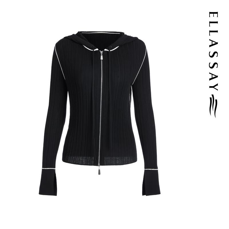 ELLASSAY Women's 100% Merino Wool Ribbed Hooded Knit Sweater