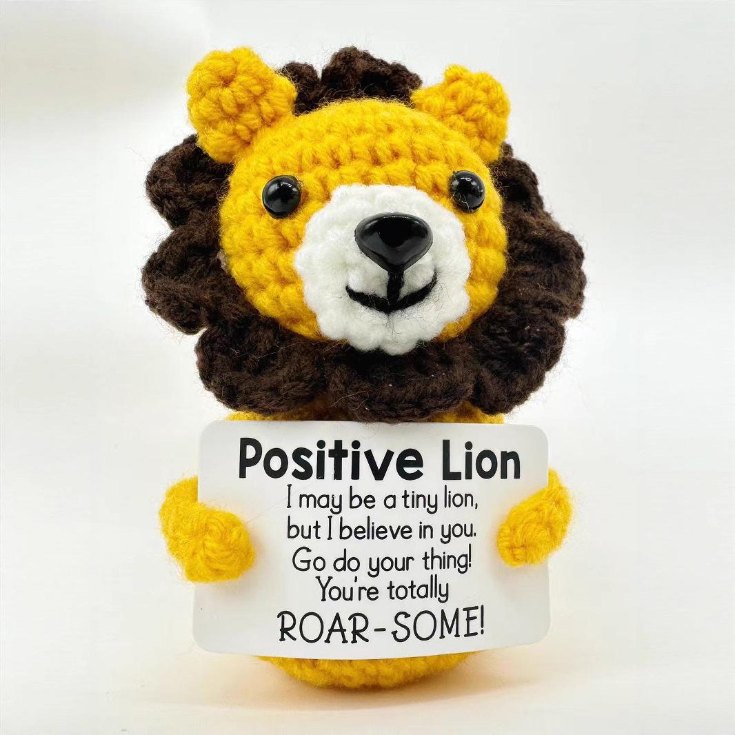 

Funny Positive Energy Inspirational Lion Doll With Card Home Room Decor Handmade Knitted Lion Desktop Ornament Christmas Gifts