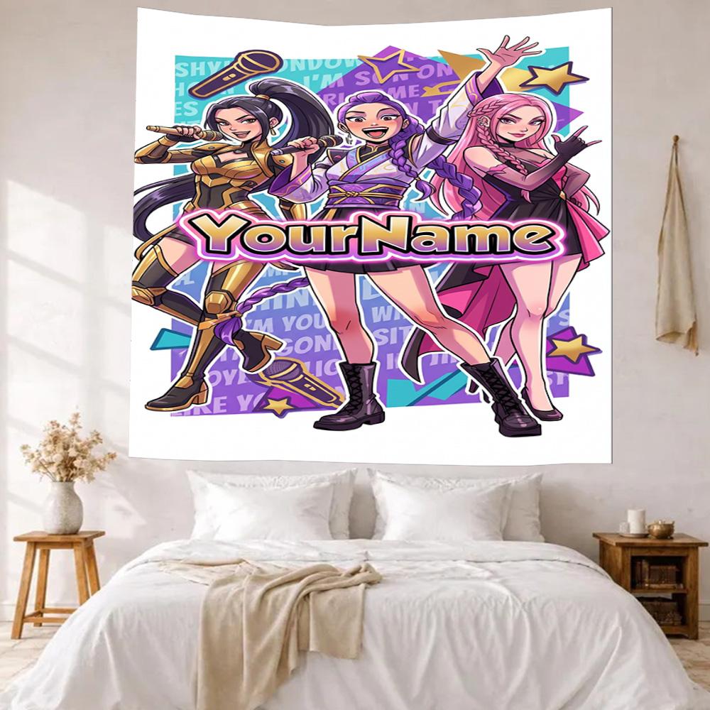 Demon Hunter Girls Custom Your Name Wall Decor Tapestry Art For Pet Memorial Birthdaywedding Party Backdrop Family Gift