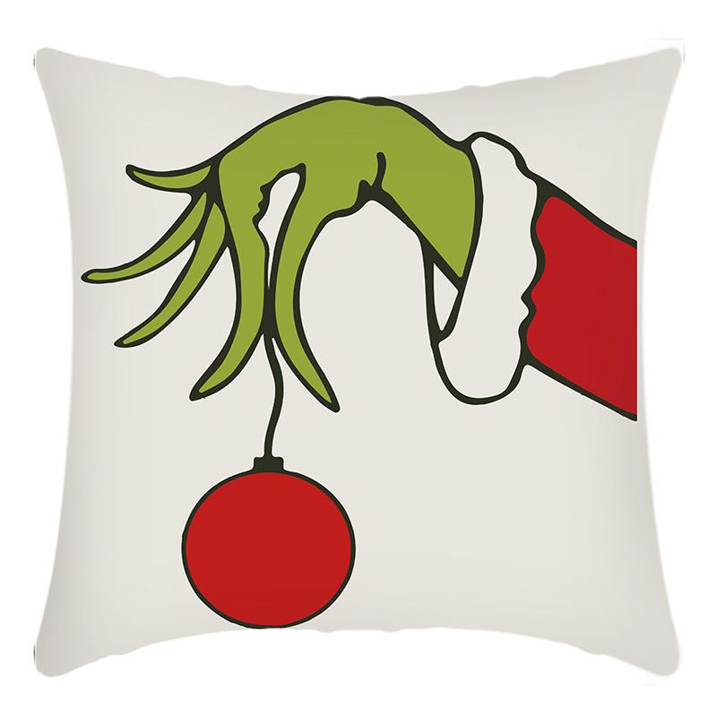 Grinch Linen Throw Pillowcase Holiday Sofa Office Cushion Pillowcase Green Furry Christmas Pillowcase