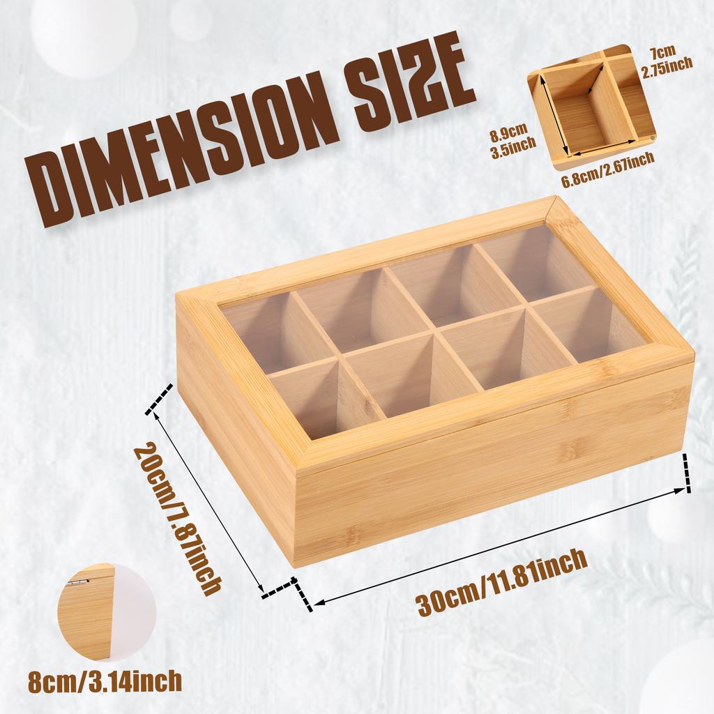 Bamboo Tea bag Storage Box Portable Teabag Holder with 5/8/12 Compartments Multipurpose Tea Packet Box for Home Office Spices