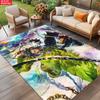 Anime Warrior Area Rug, Green Flame Chain Theme Floor Mat, Decorative Carpet for Gaming Room Bedroom, Washable Home Decor Gift