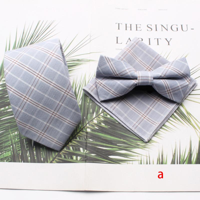 Polyester Cotton Business Dress Suit Tie Men'S Plaid Chest Towel Square Towel Banquet, Three-Piece Set