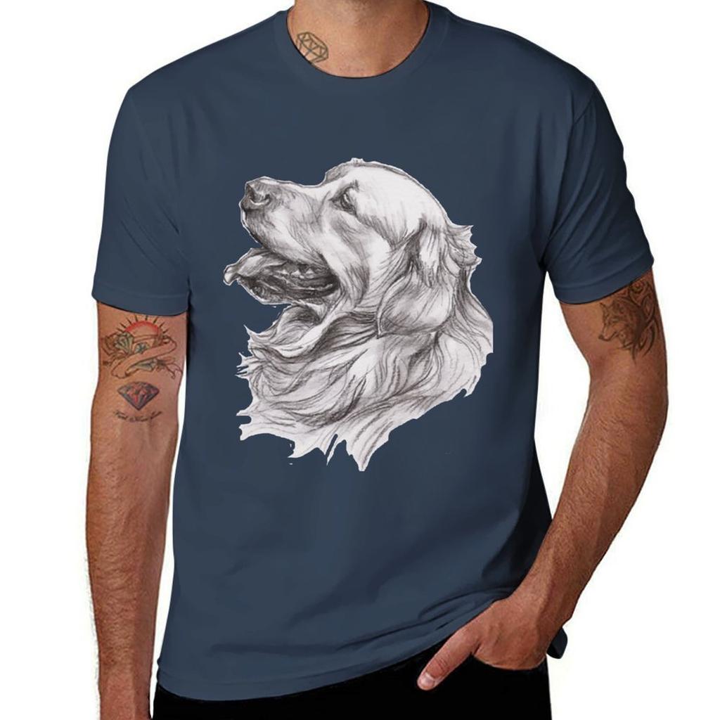 Golden Retriever Dog Portrait Drawing Tshirt Soft Lightweight Cotton Tshirt