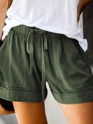 Women'S Casual Solid Color Shorts Drawstring Elastic Waist Comfortable Fashion Summer Shorts