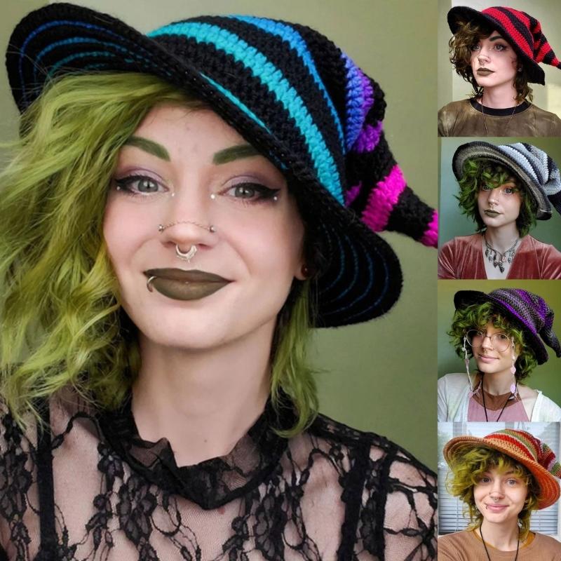 Skin-friendly Knit Witch Hats Handmade for Halloween Diy Hair Accessories Crafts Halloween Carnival Party Supplies