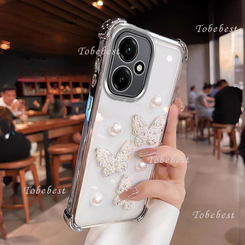 3D Perleťový Motýl Nárazuvzdorný Pokovený Silikonový Kryt pro Huawei Honor 400 300 Ultra 200 100 90 Lite 80 70 60 Pro globální Kryt