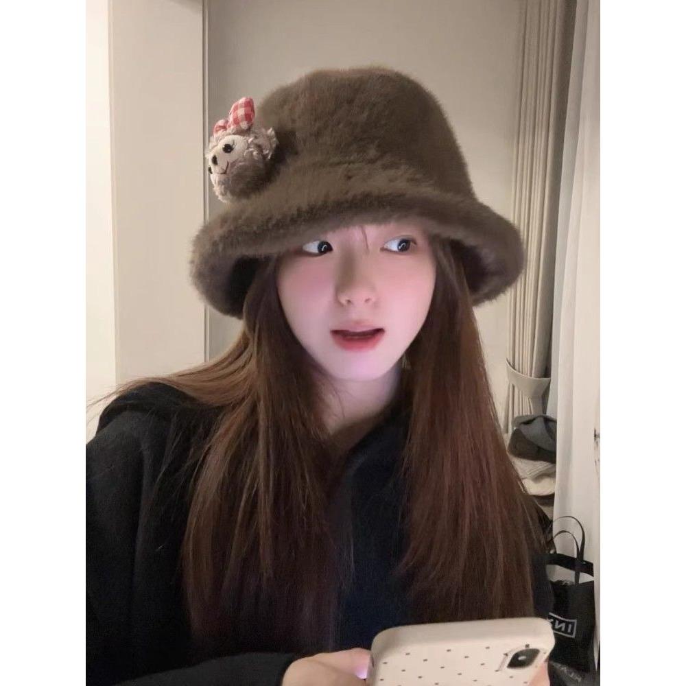 Women’s Hat Fluffy Fisherman Hat - Autumn Winter Warm Versatile Bucket Hat with Creative Ear Flaps