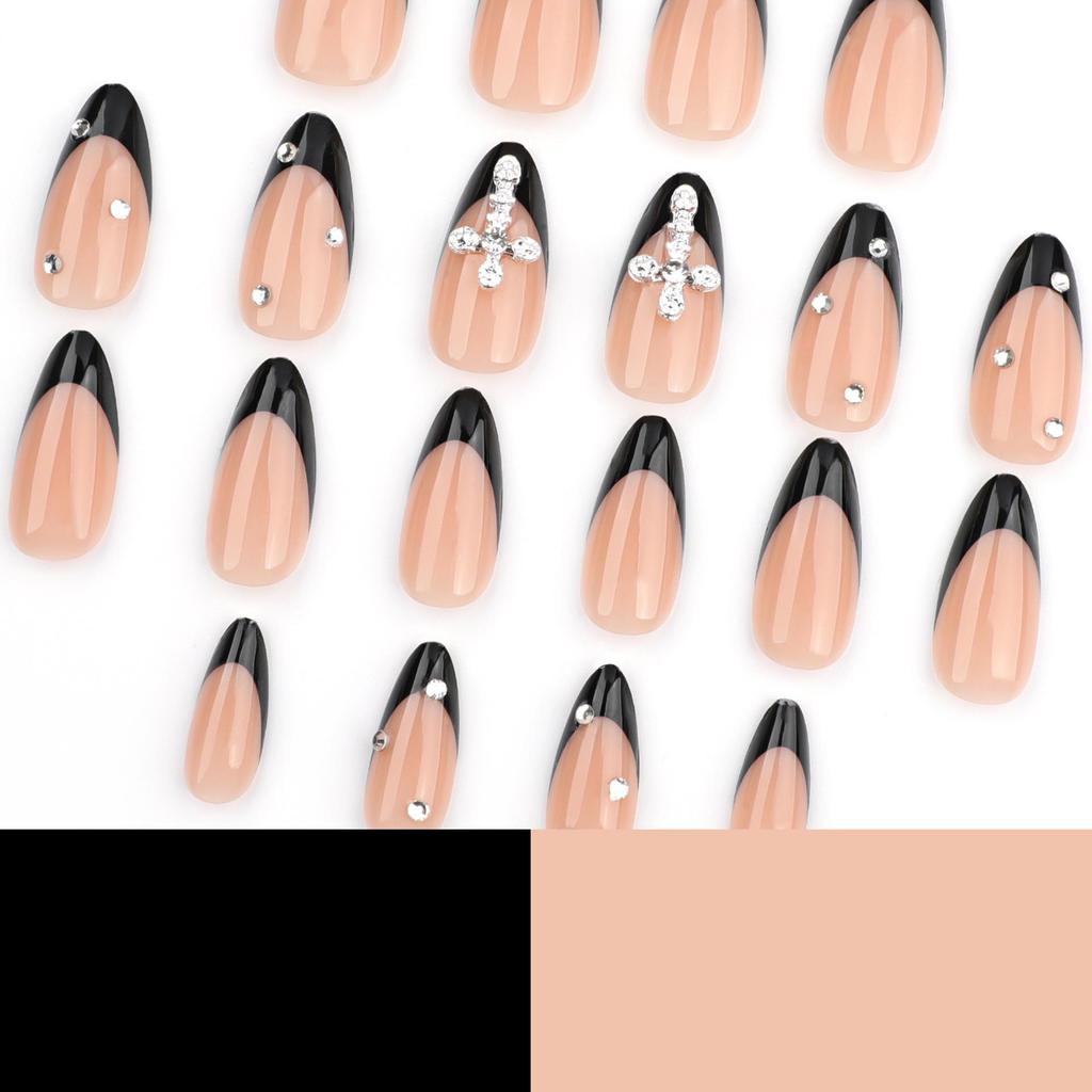 Classic French Black Rhinestone Glitter Nail Art Wearable Cross Stickers