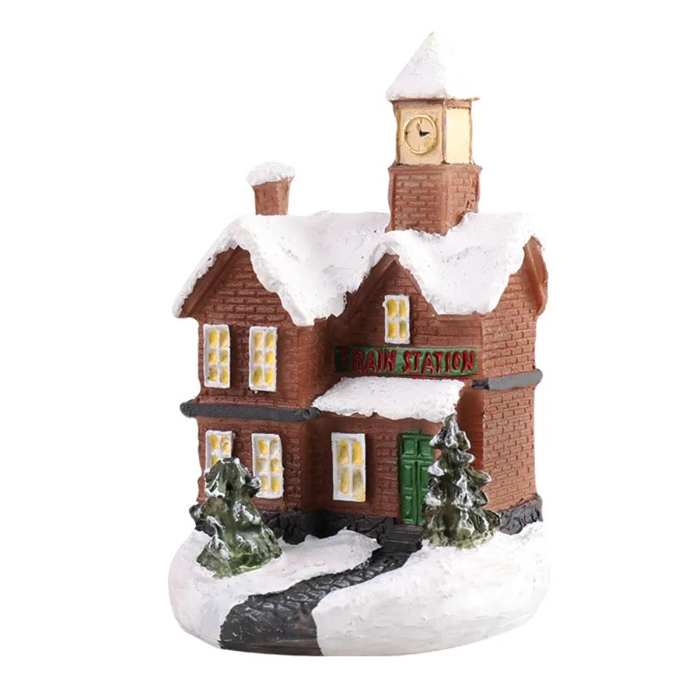 Cute Christmas Glowing Small House Luminous Resin Mini House Miniature Warm Light Elegant House Ornament Home Xmas Decor