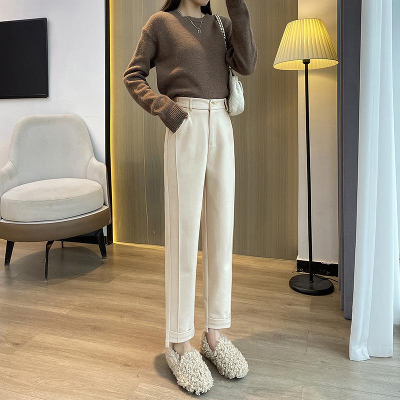 

Шерстяные брюки Осенние и зимние брюки Новые Повседневные Брюки Харлан Свободные Стройнящие Утепленные Брюки-трубы Женские 5XL абрикосовый