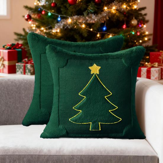 Christmas Throw Pillow Cover 18x18 Inch Plush Decorative Pillow Cover Xmas Tree with Embroidered
