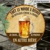 2D Flat, 1pc Round Aluminum French Beer Humor Sign, Vintage "Tout Le Monde A Besoin De Quelque Chose A Croire" Metal Wall Art, Retro Beer Mug Design