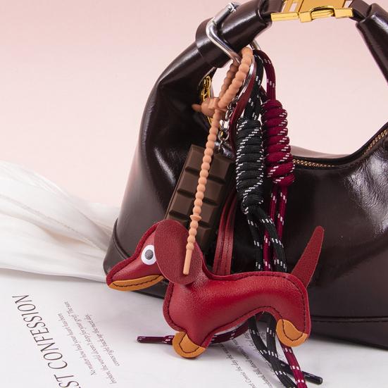 Yousheng Dachshund Dog Bag Pendant Bag Charms with Woven Umbrella Retractable Rope Keys Bags Wallets Accessories