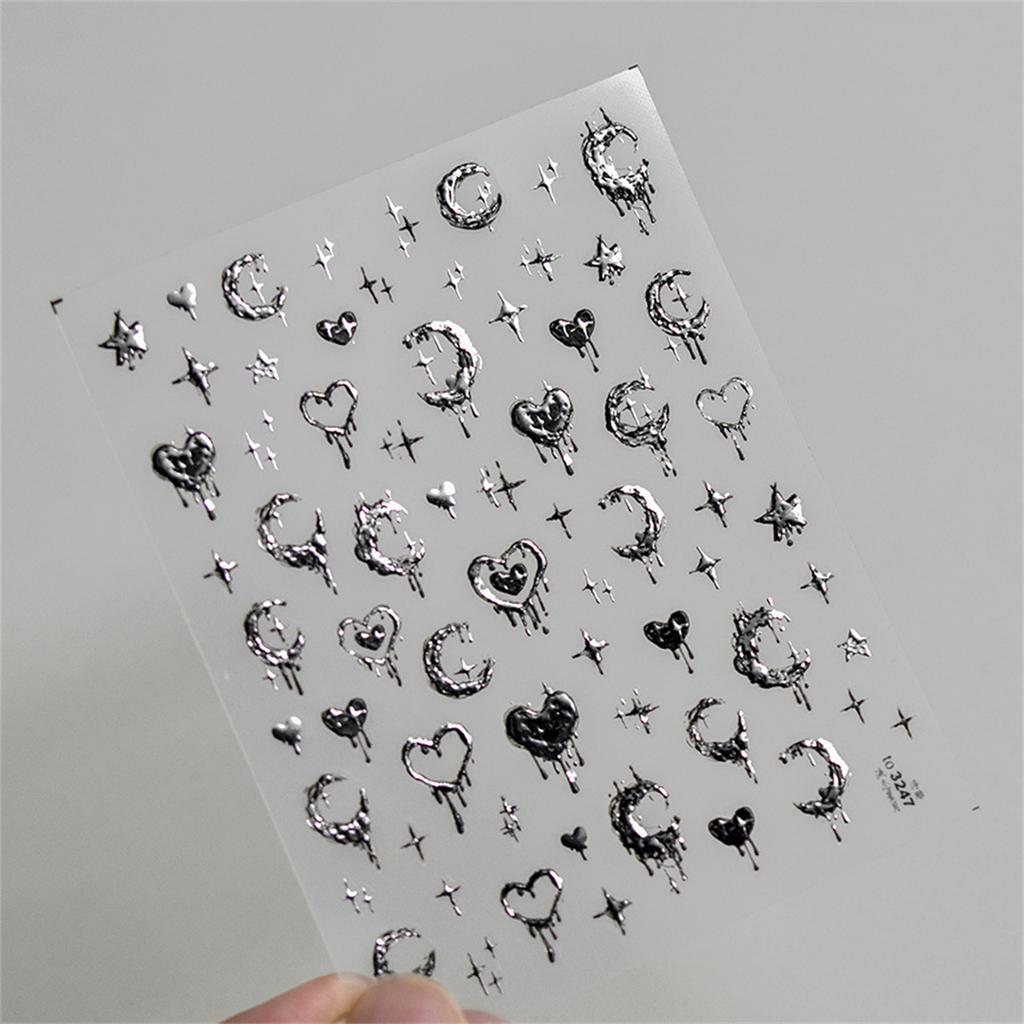 1pcs New 5D Bronzing Punk Moon Nail Art Charms Gothic Star Adhesive Slider Press on Nail Decoration Decals Accessories DIY