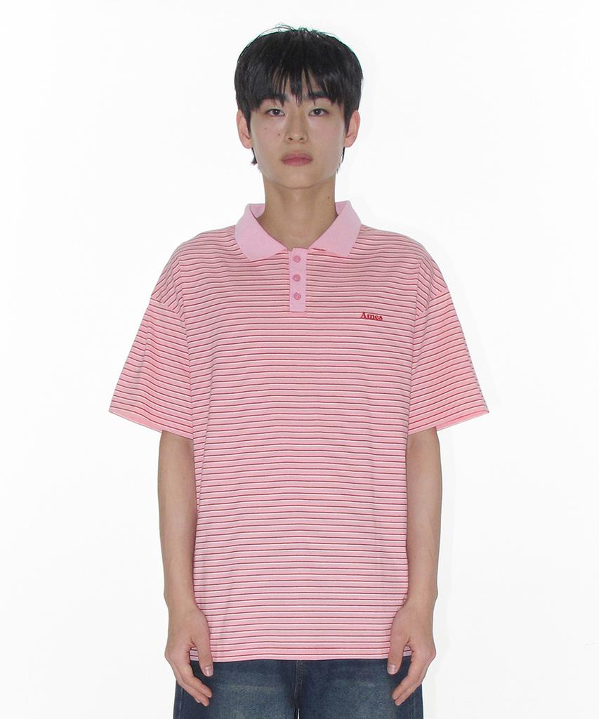 AMES-WORLDWIDE Basic Stripe Collar Tee Pink