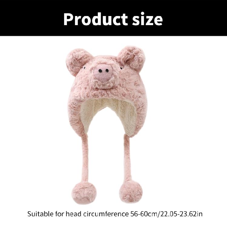 Winter Warm Plush Pig Ear Earflap Hat for Women Girl Furry Beanies Hat Outdoor Activity Cold Weather Skull Hat Headwear
